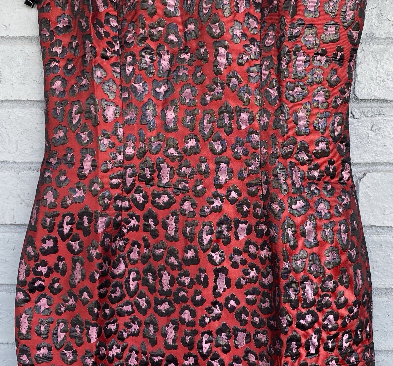 00s Size L Metallic Leopard Animal Print Y2K Mandarin Cheongsam Qipao Red Black