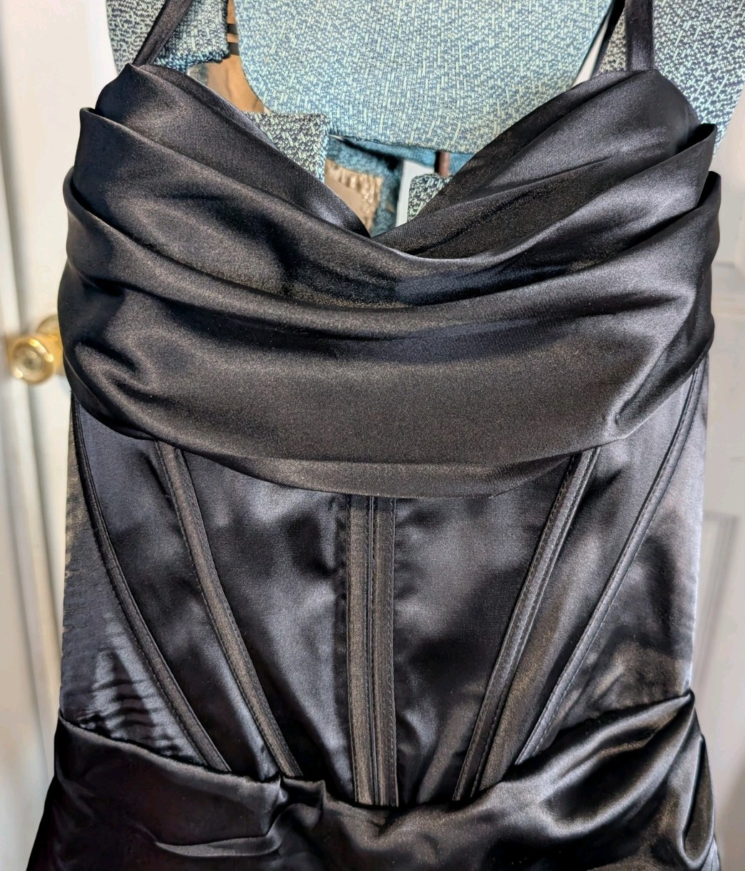 Ryanth Womens Sz 4 Black Satin Structured Formal Corset Back Prom Dress New Goth
