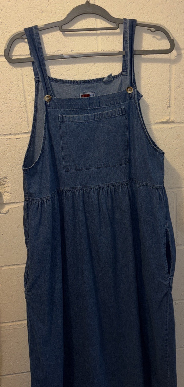 Vintage Sunbelt Long Denim Dress Womens Med Blue Pockets Sleeveless Cotton