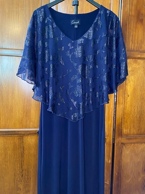 Connected Apparel Womens Size 10 Navy Blue Floral Burnout Overlay Dress Cocktail