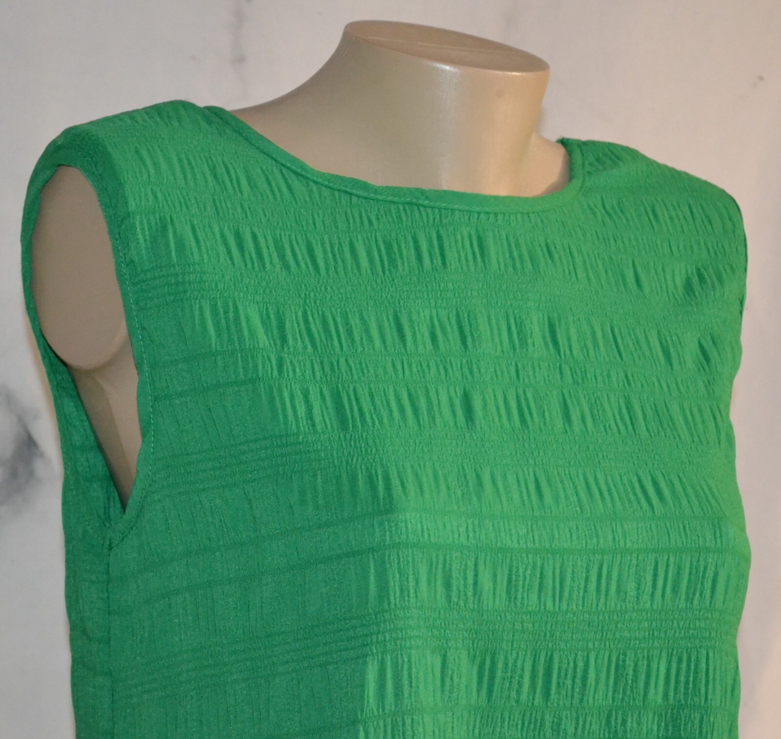 SHEIN Green Crinkle Stripe Sleeveless Tie Back Swing Dress 6 Unlined Ruffle Hem