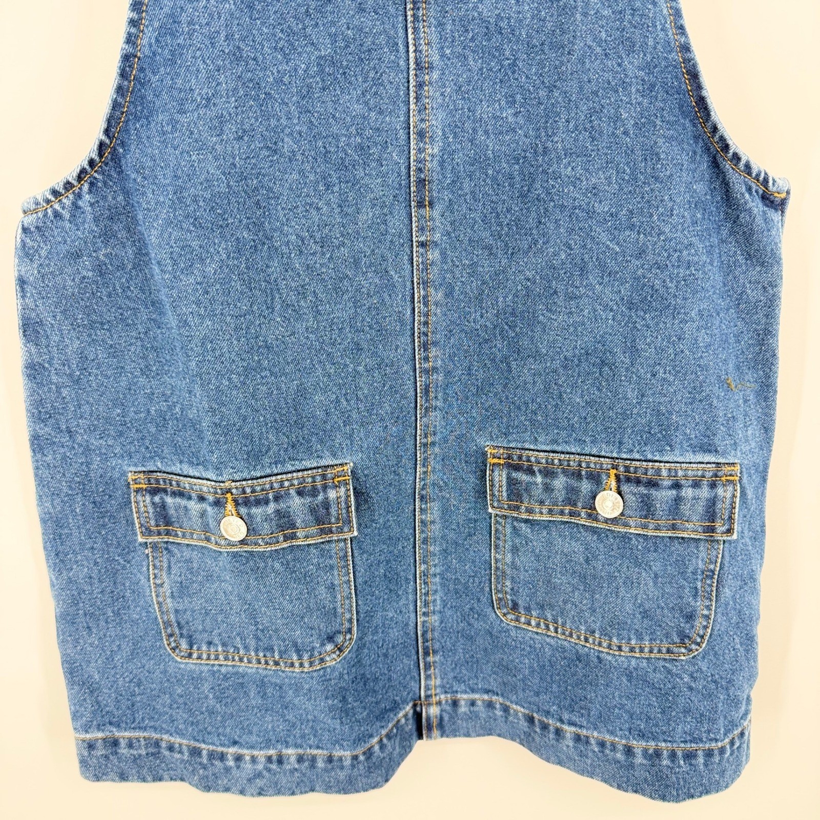 Edikted Denim Pinafore Overall Mini Dress Size Large Blue Side Zip Pocket Jumper