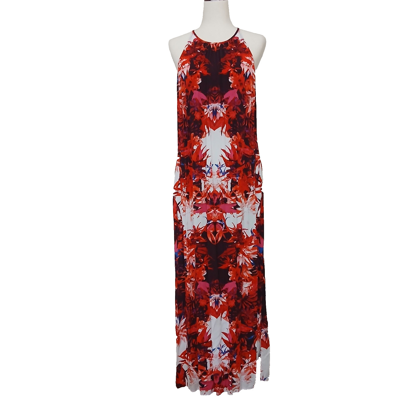 A New Approach Maxi Dress Tropical Hawaiian Resort Plus 14 Beach Red Floral 1037