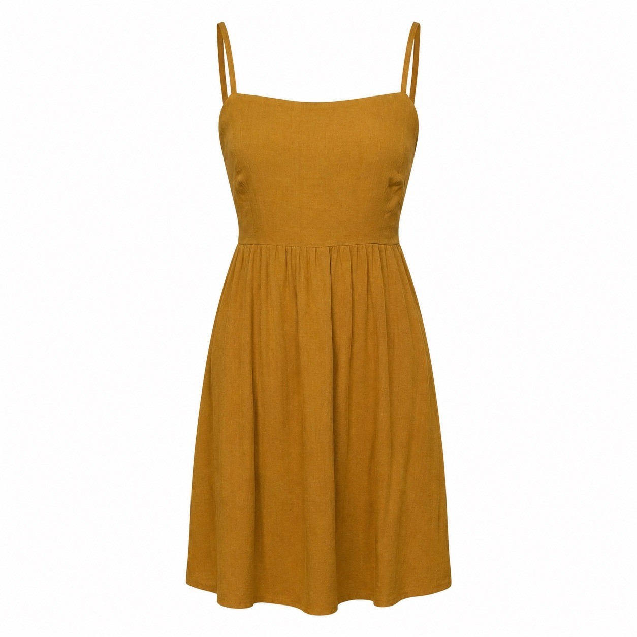 Mustard Yellow Open Back Tie Mini Dress Womens Small Square Neck boho neutral