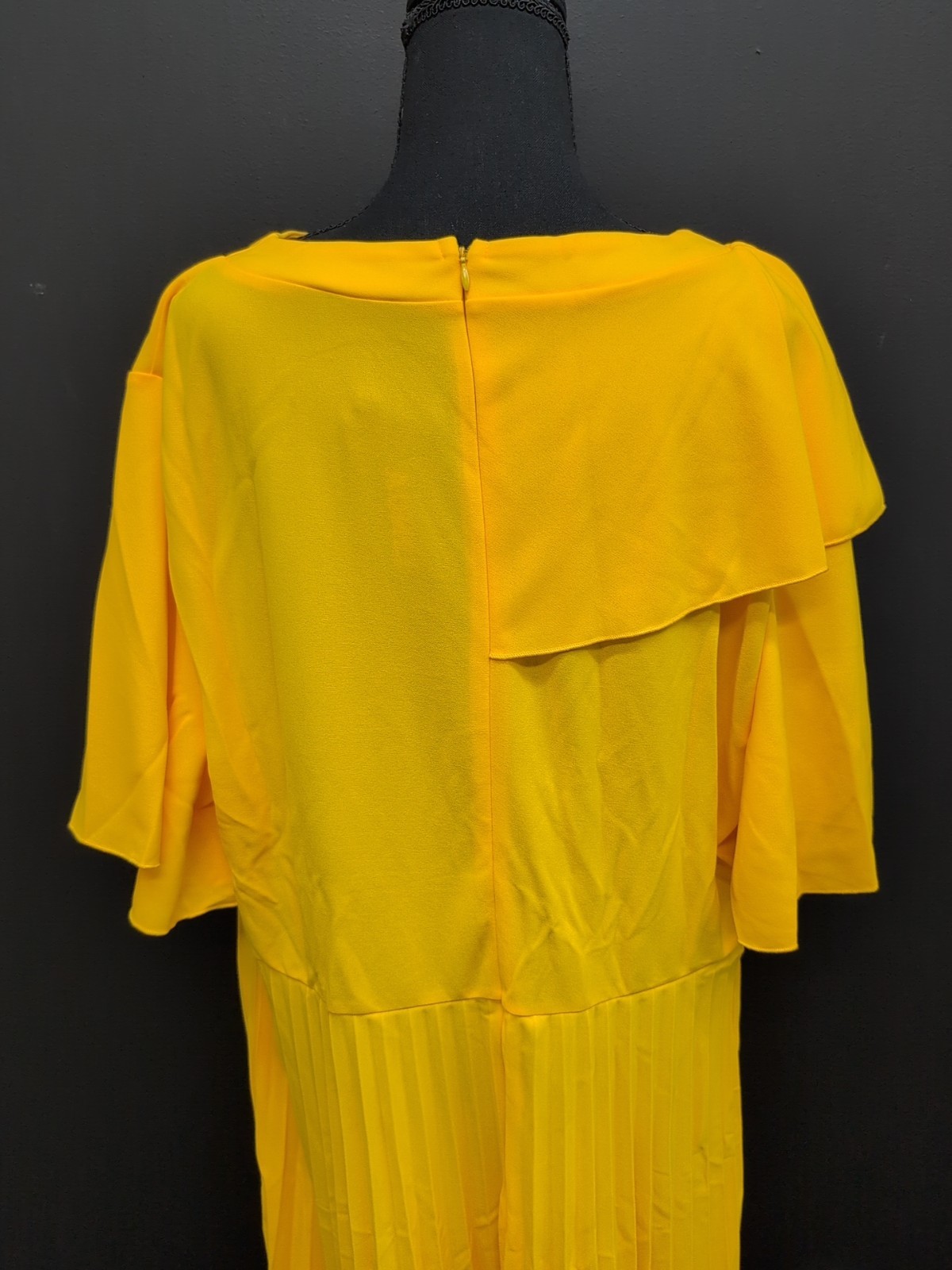 Aomei Asymmetrical Neck Ruffle Short Sleeve Women’s Pleated Dress XL Yellow