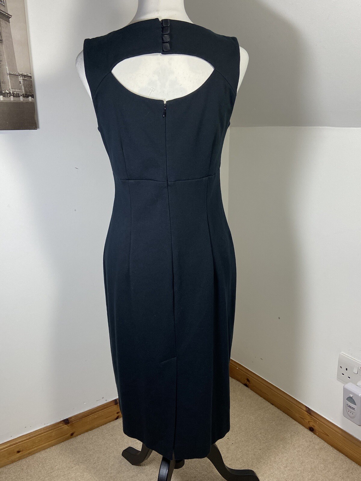 Next Shift Dress Beaded & Sequin Size 12 Black Cocktail Jersey Open Back Fitted