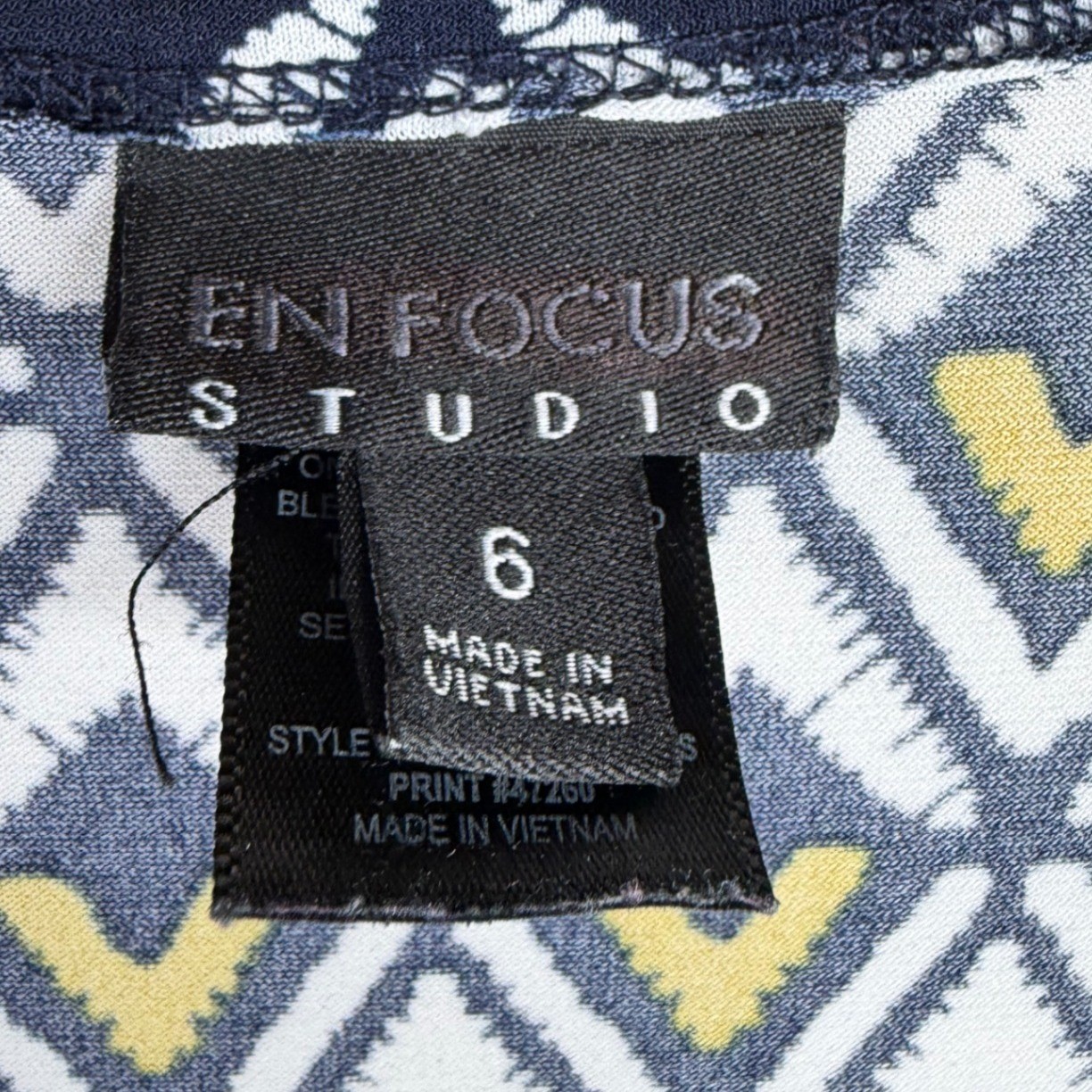 Enfocus Studio Faux Wrap Geometric Print Midi Dress size 6 Black/Yellow/White