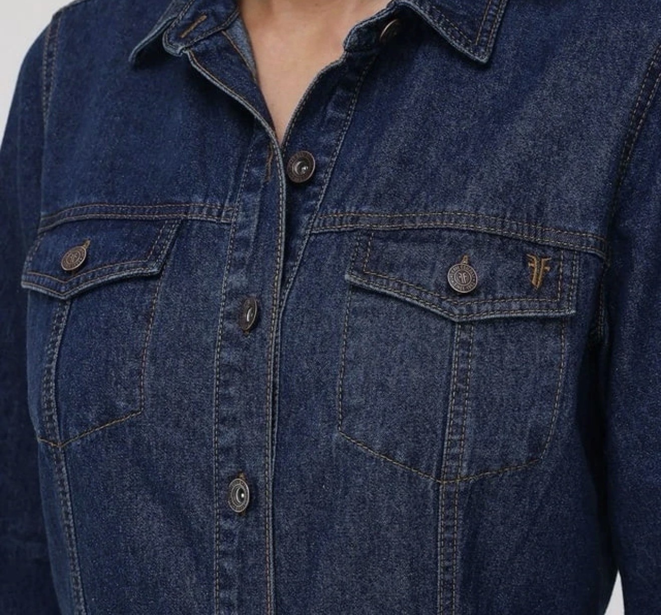 Frye Denim Dress Size Medium Dark Wash Mini Button Front Dual Chest Pockets NWOT