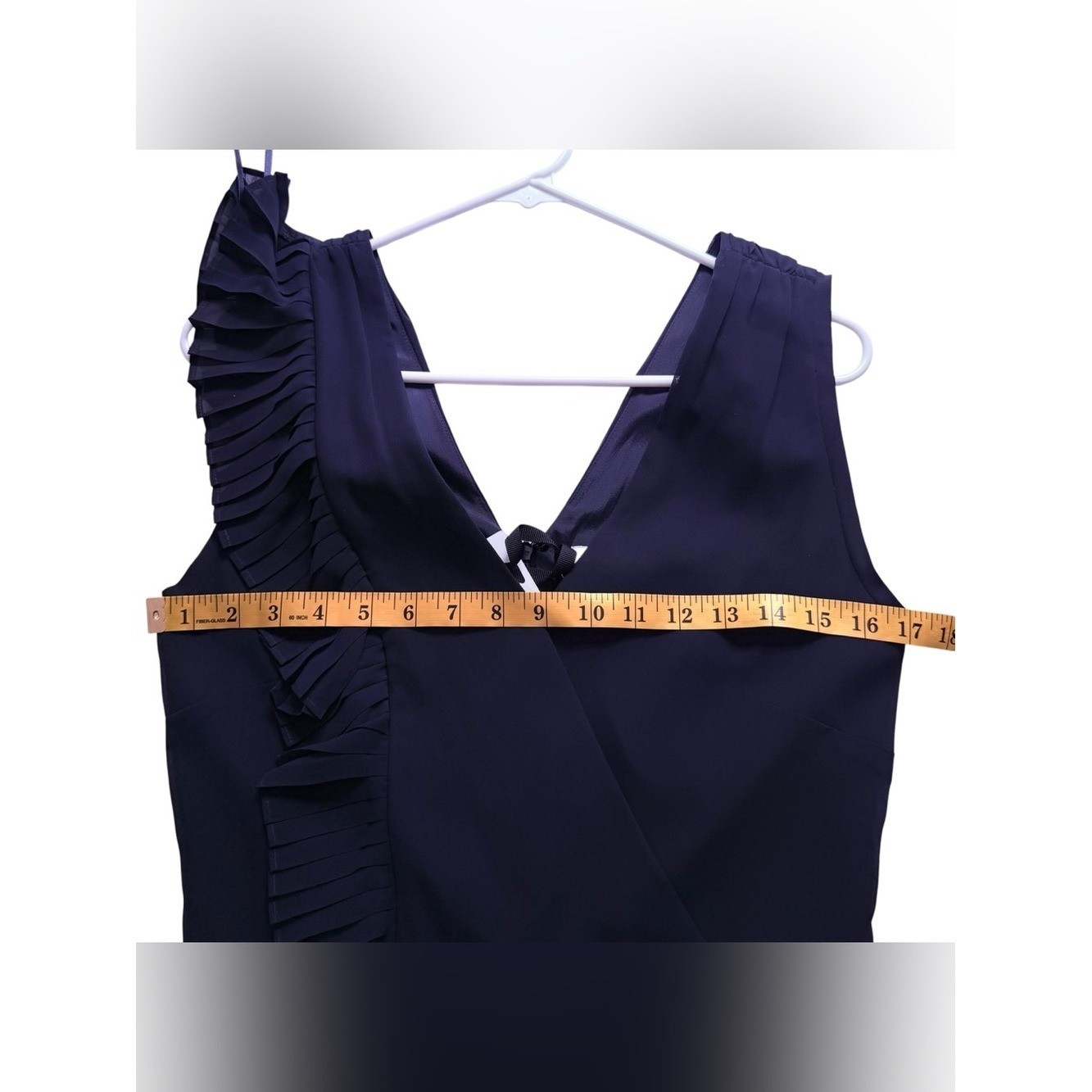 Reiss Navy One-Shoulder Ruffle Pleated Dress