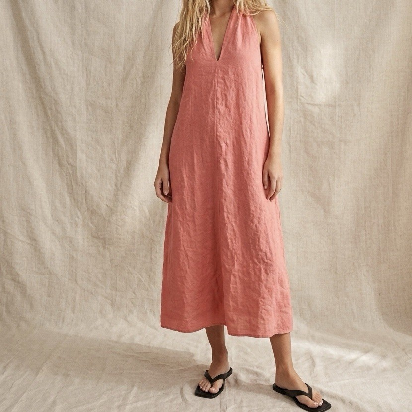 Banana Republic Linen Midi Dress Size Small Pockets Coastal Resort Beach Boho