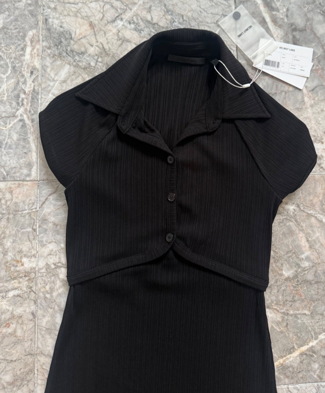 Helmut Lang Short sleeved collared black ribbed dress back cutout sz XS