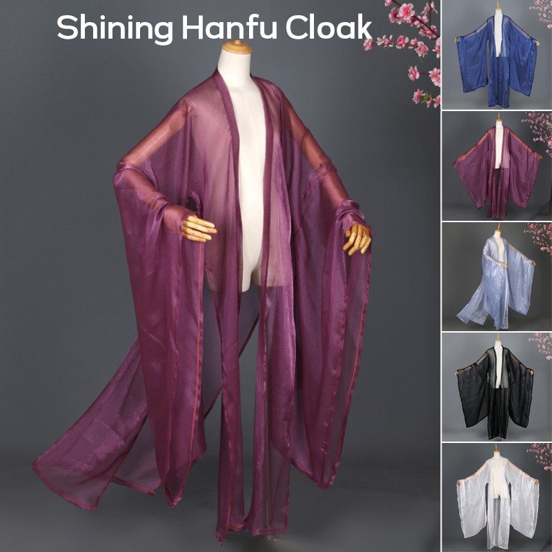 Hanfu Clothing Shiny Chiffon Cloak Wide Sleeved Coat Cape Chinese Costume