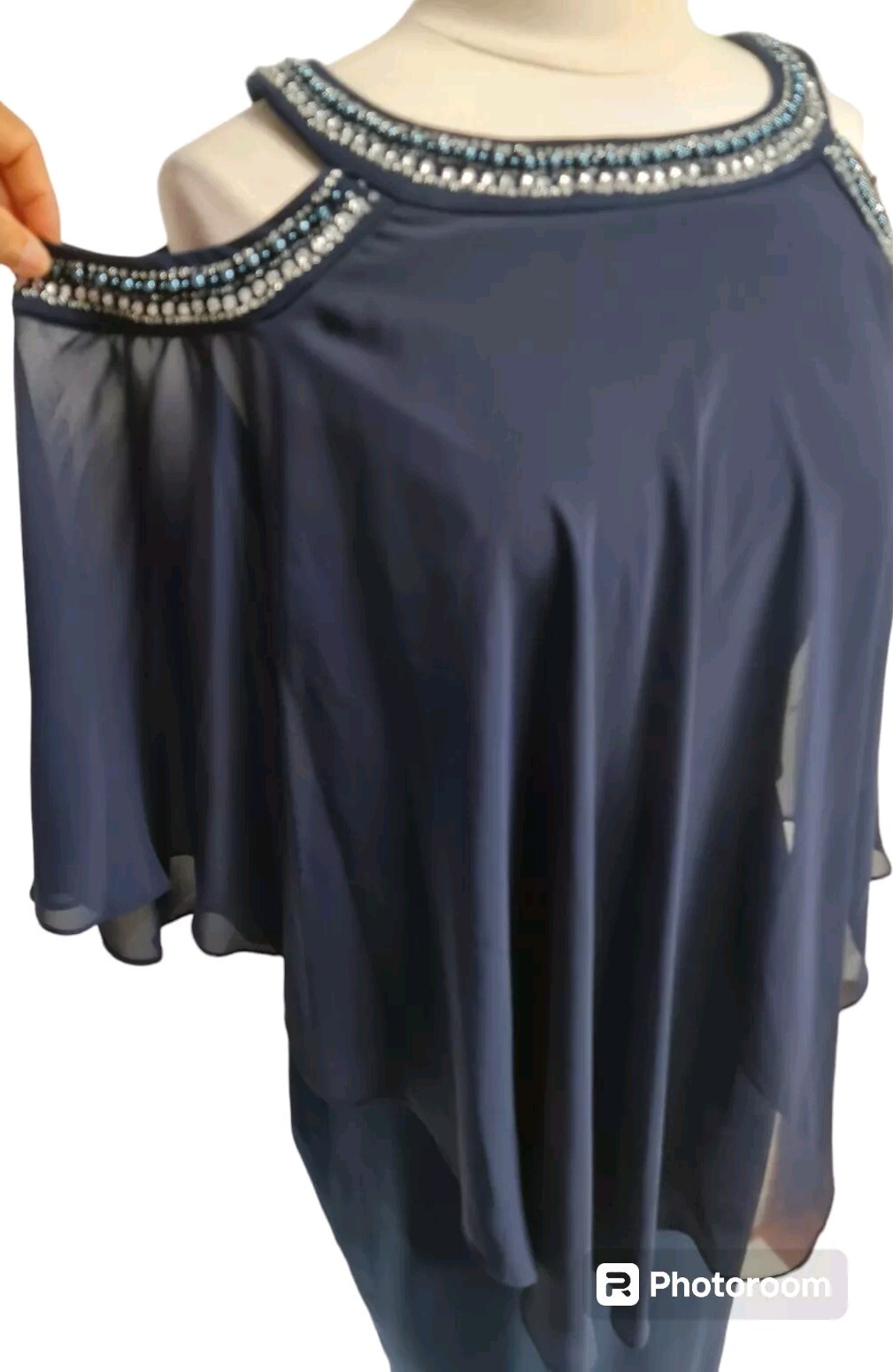 ALEX EVENINGS Women Sheath Layer Prom Dress Size 12 Cold Shoulder Crew Neck 48A