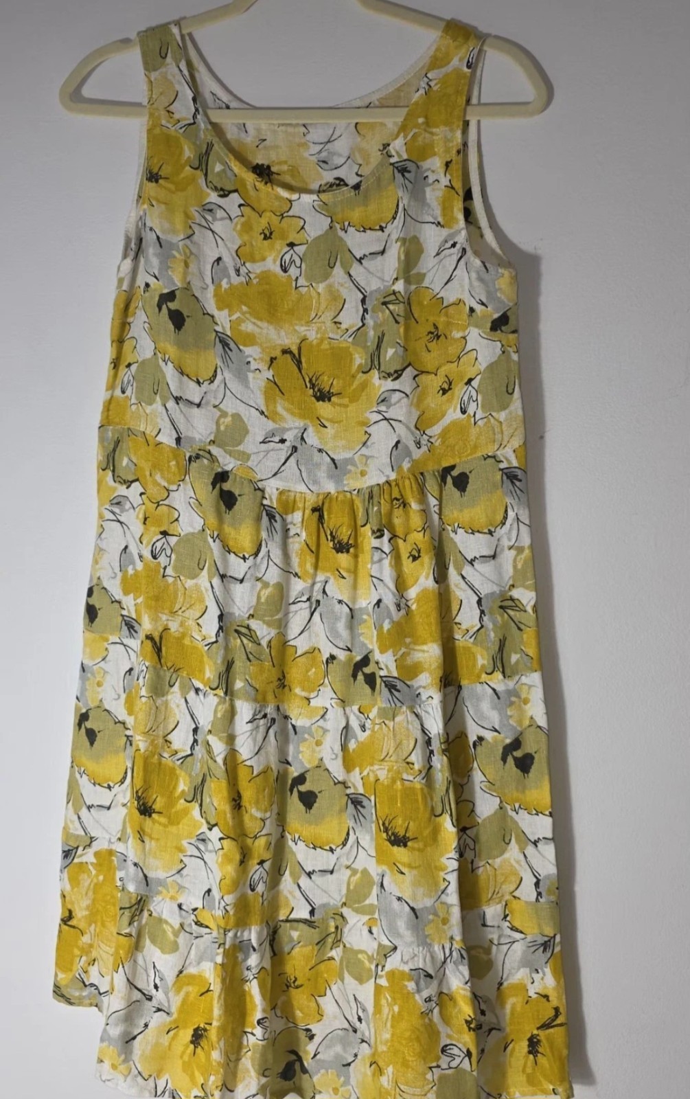 Valentina Naldi Floral Linen Dress Sleeveless Made in Italy Yellow XS Ruffle