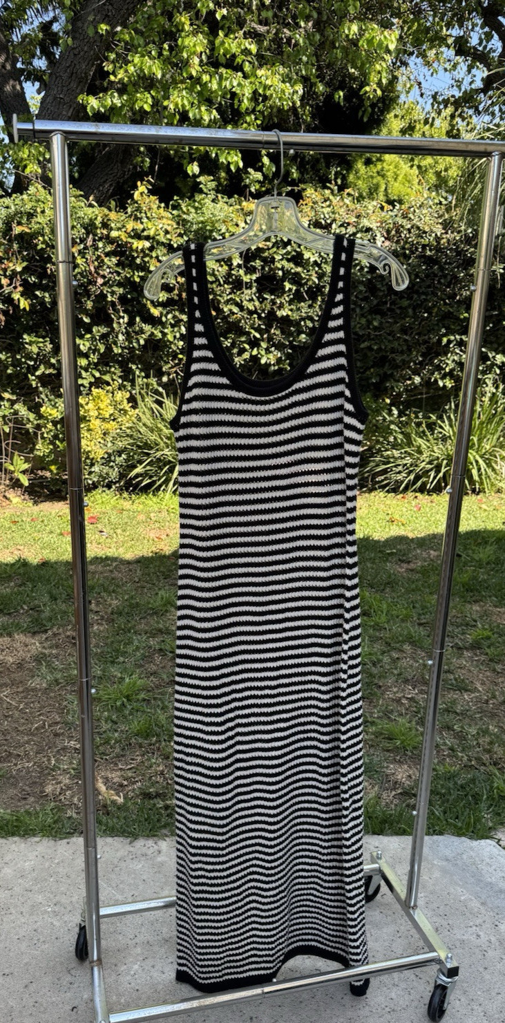 4th + Reckless knit Maxi Dress Large Striped Black Cream