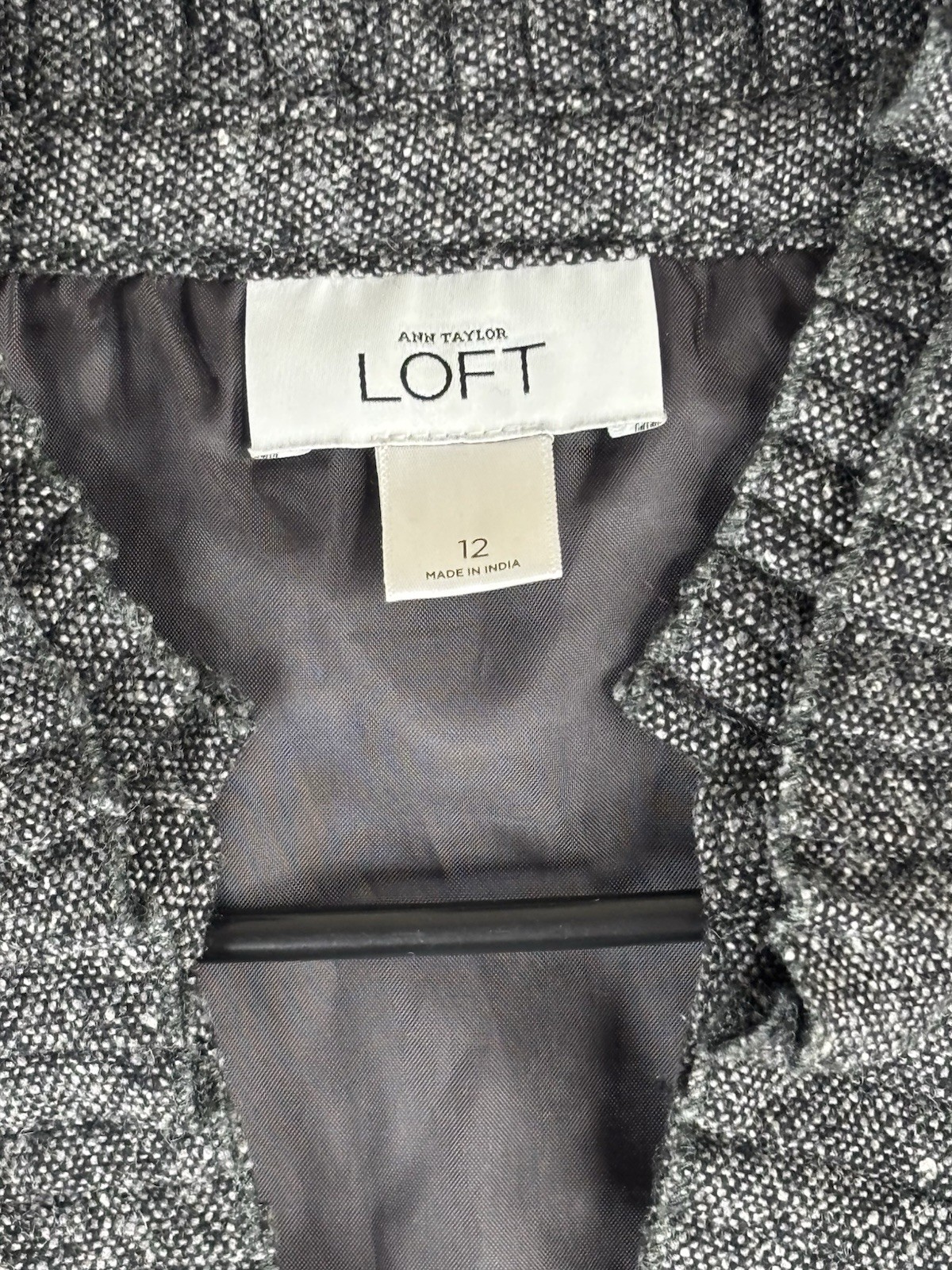 Ann Taylor LOFT Gray Wool Blend Sweater Dress Womens Size 12 Ruffle Collar