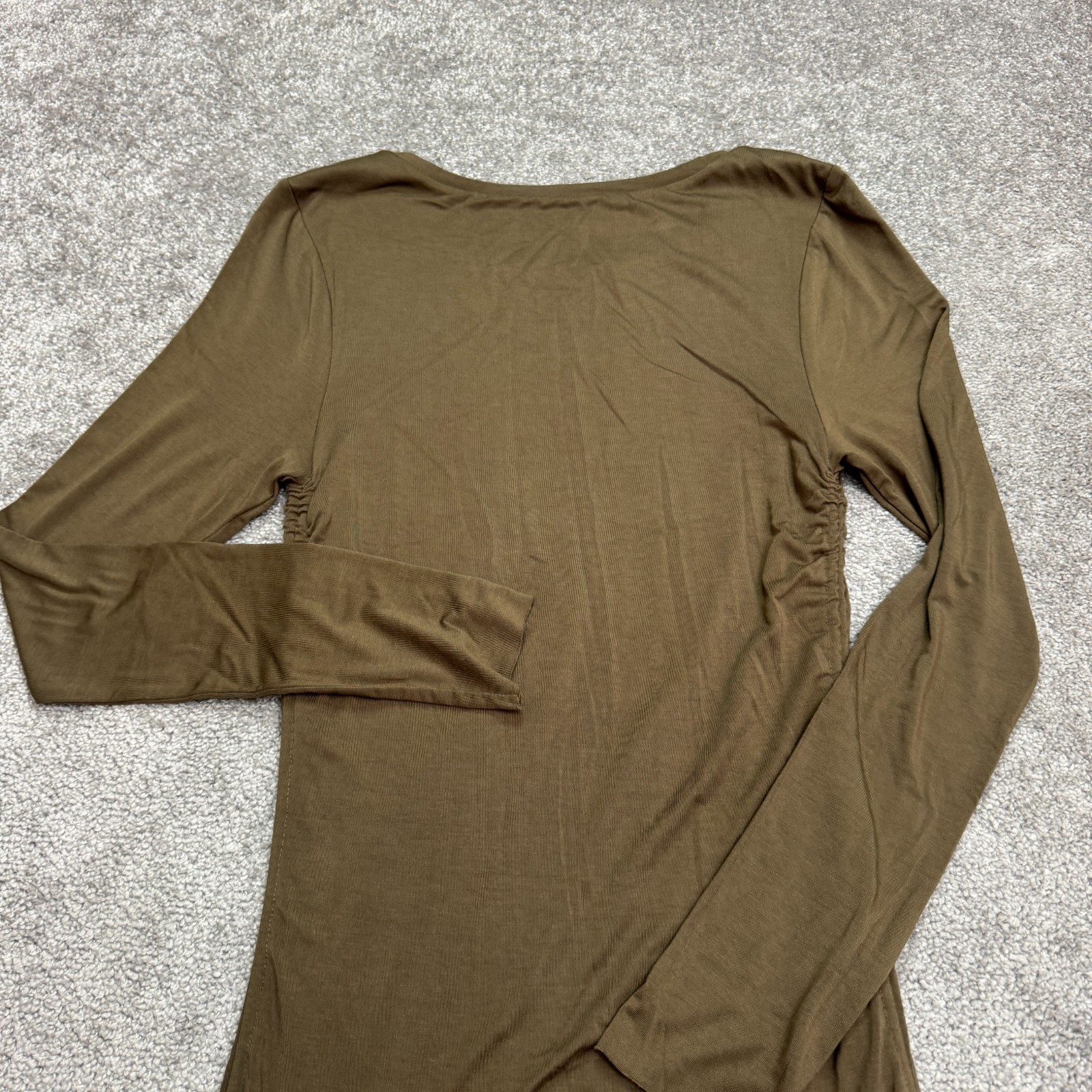 Good American Ruched Maxi Dress Womens 3 Large Green Long Sleeve Rayon Stretch