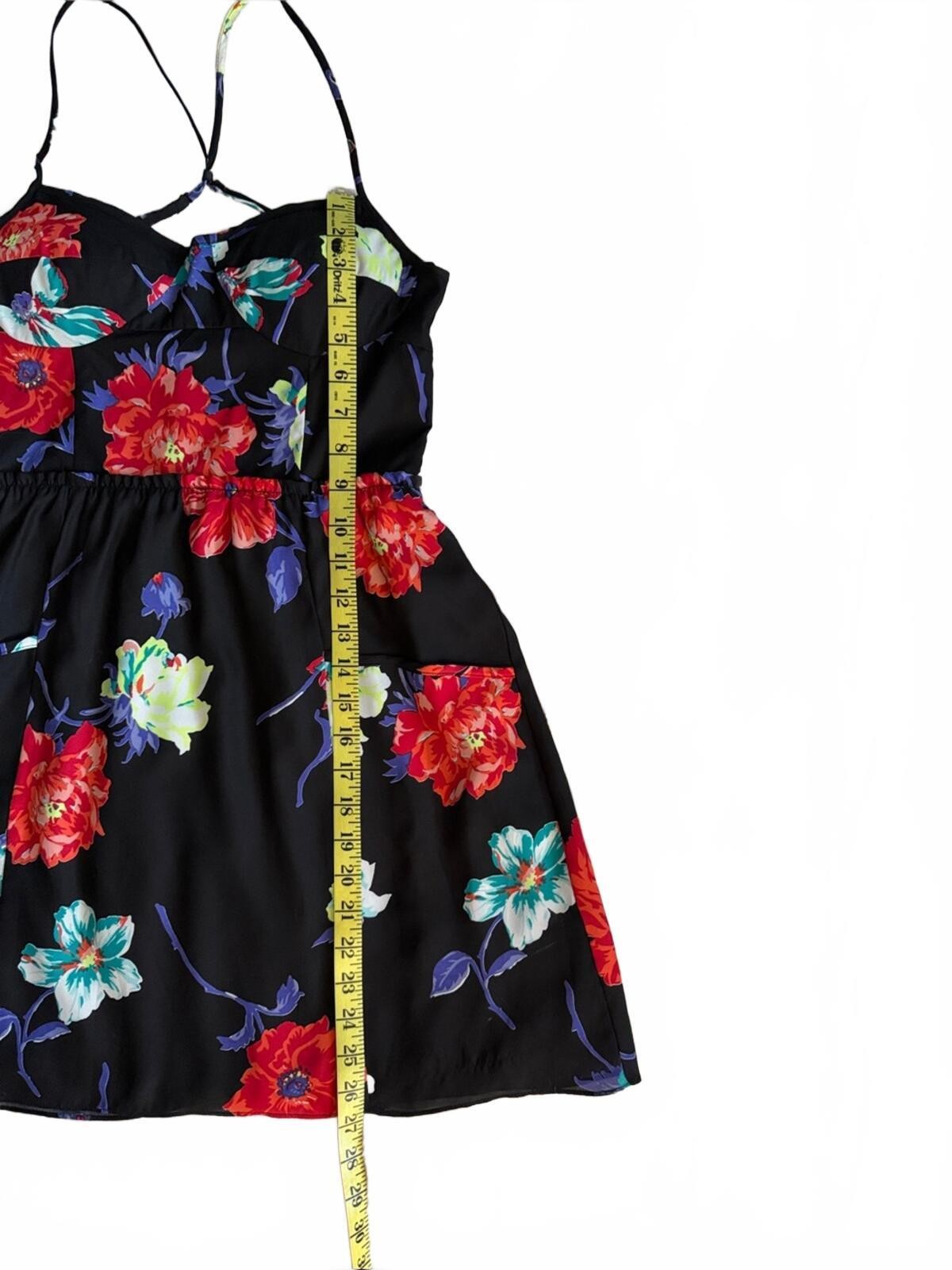American Eagle Black Floral Spaghetti-Strap Mini Dress