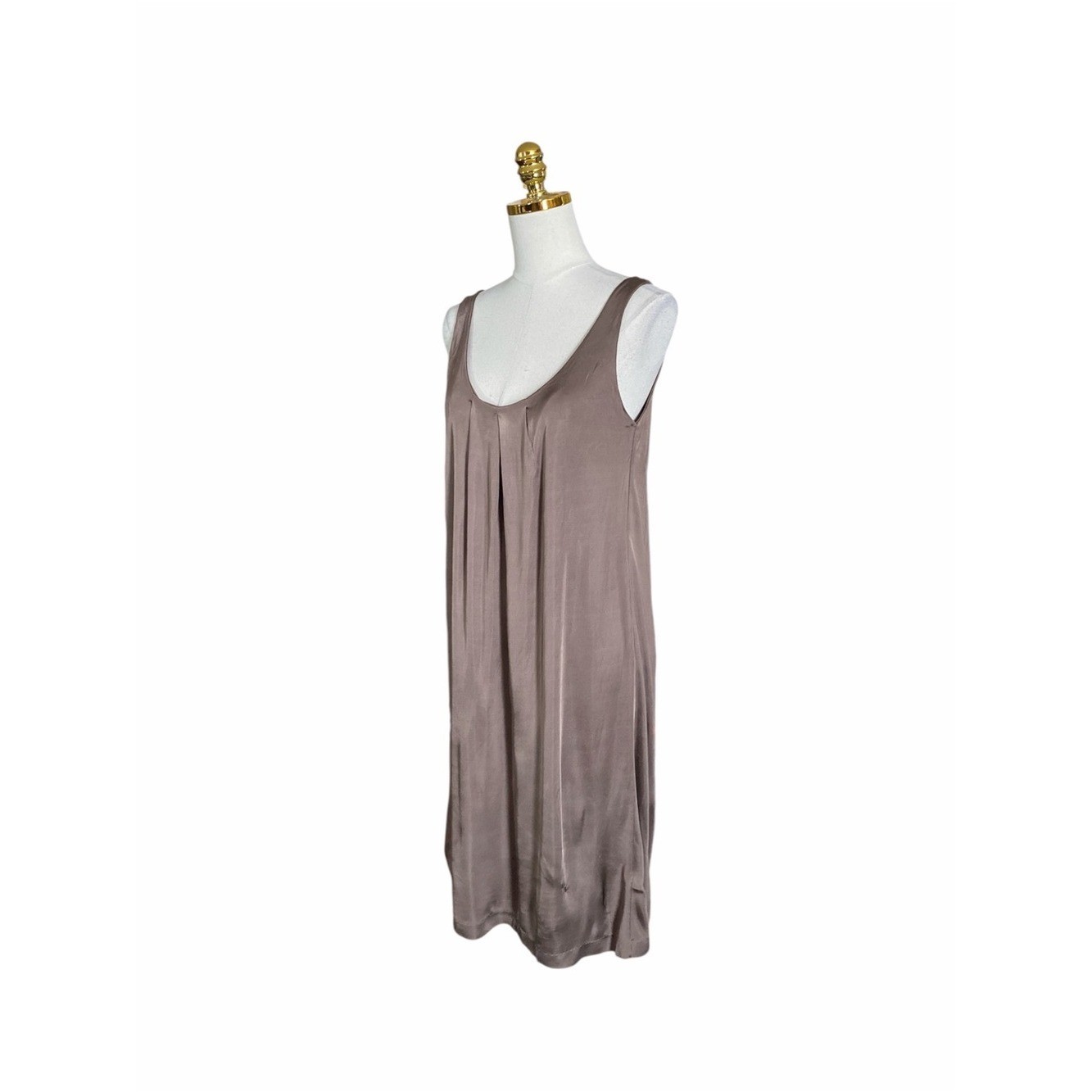 Filippa K Silky Satin Taupe Sleeveless Scoop Neck Shift Dress Women Medium