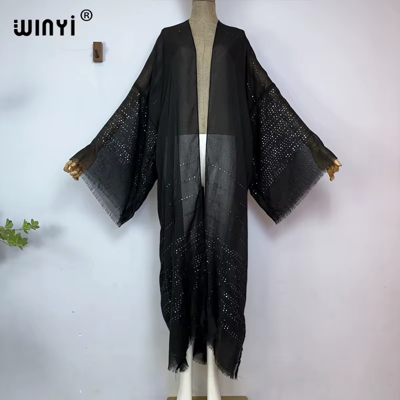 2023 Women Bohemian Gold Thread Monochrome Elegant Casual Dress African Cardigan