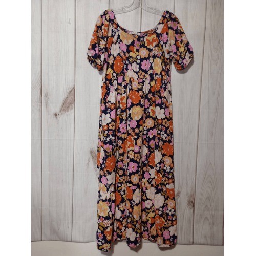 Floral Midi Dress Boho Bohemian Cottagecore Puff Sleeve Womens