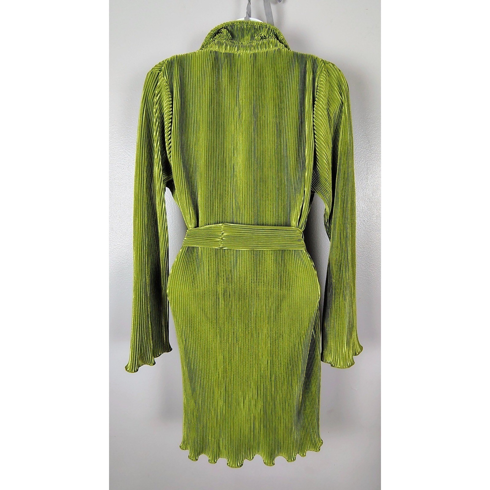 Womens S Lyaner Plisse Button Down Mini Dress Green Pleated Retro Y2K Party