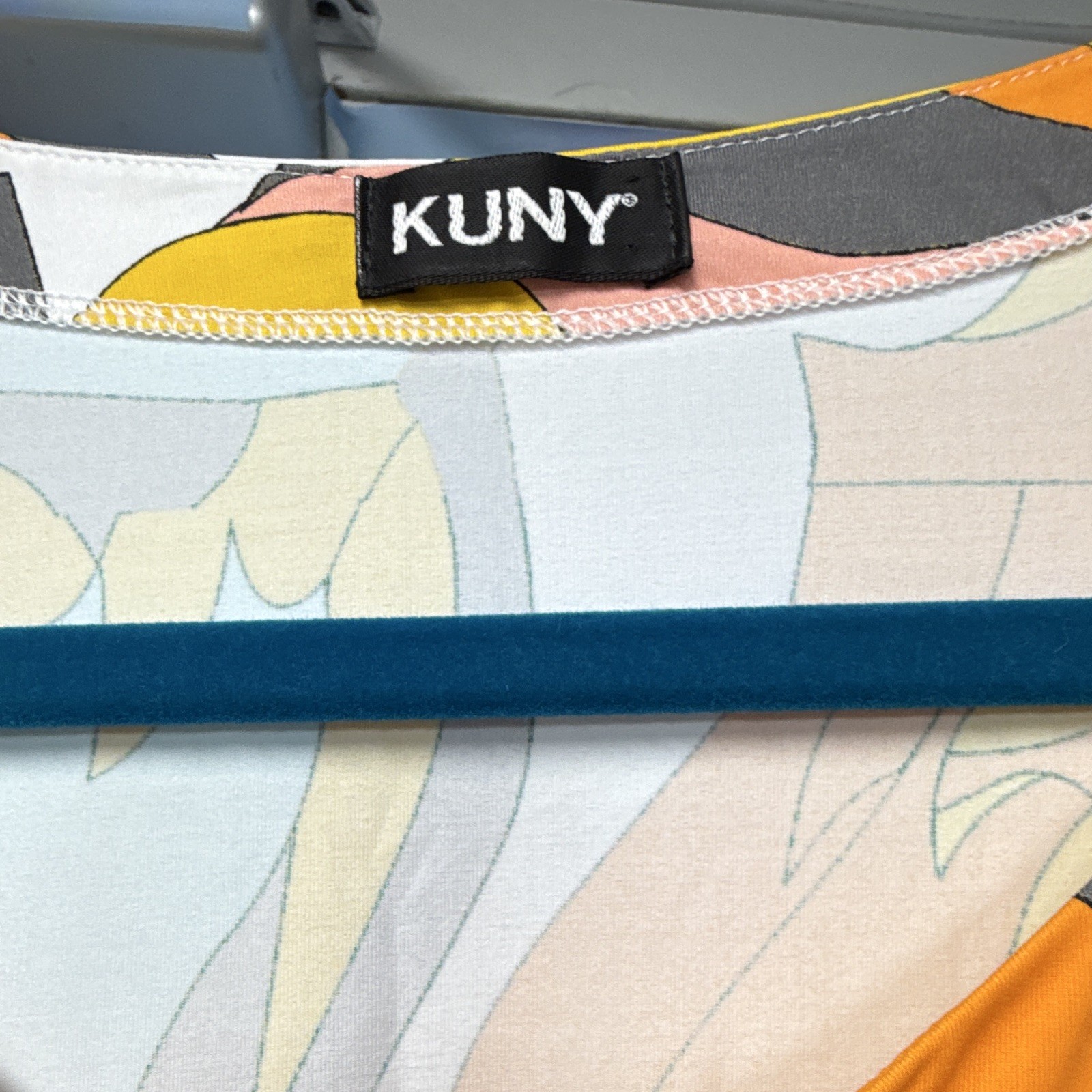 KUNY Multicolor Abstract Fit & Flare Dress V-Neck 3/4 Sleeve Knee Length M