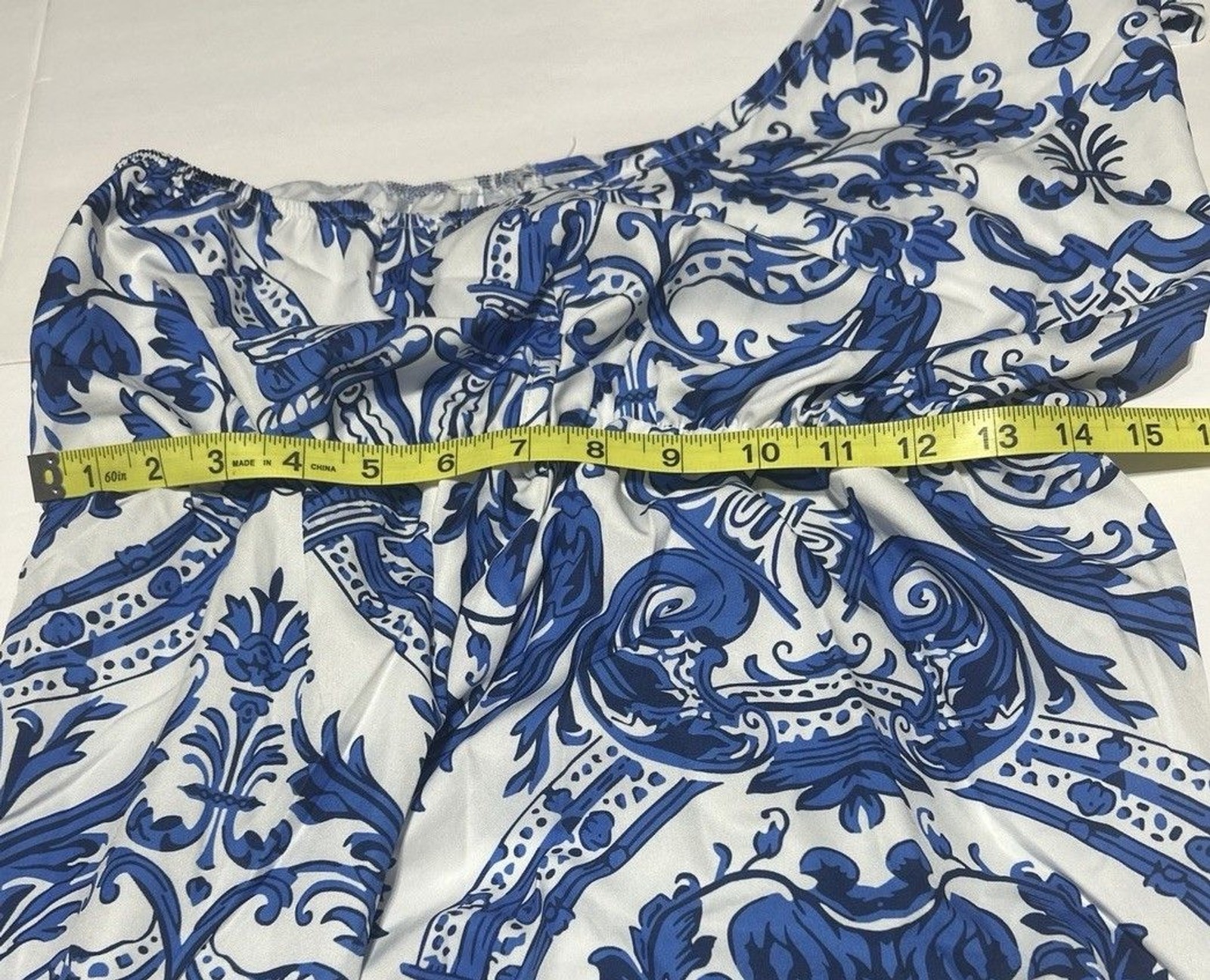 Womens Blue White Majolica Tile Print Dress Medium Smocked Baroque Mediterranean