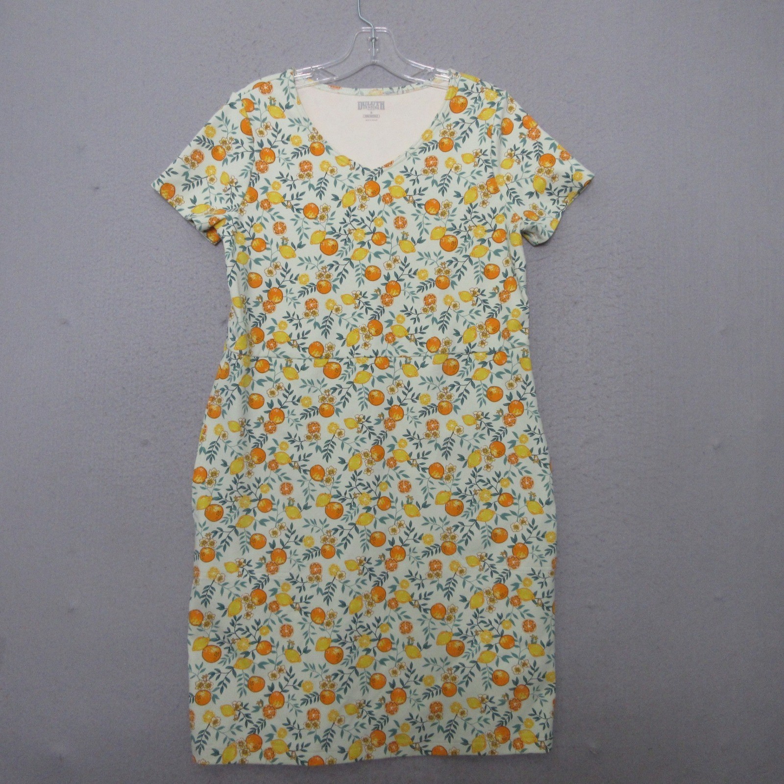 Duluth Trading Co Dress Orange Fruit Lemon Citrus Print Cotton Stretch Pockets