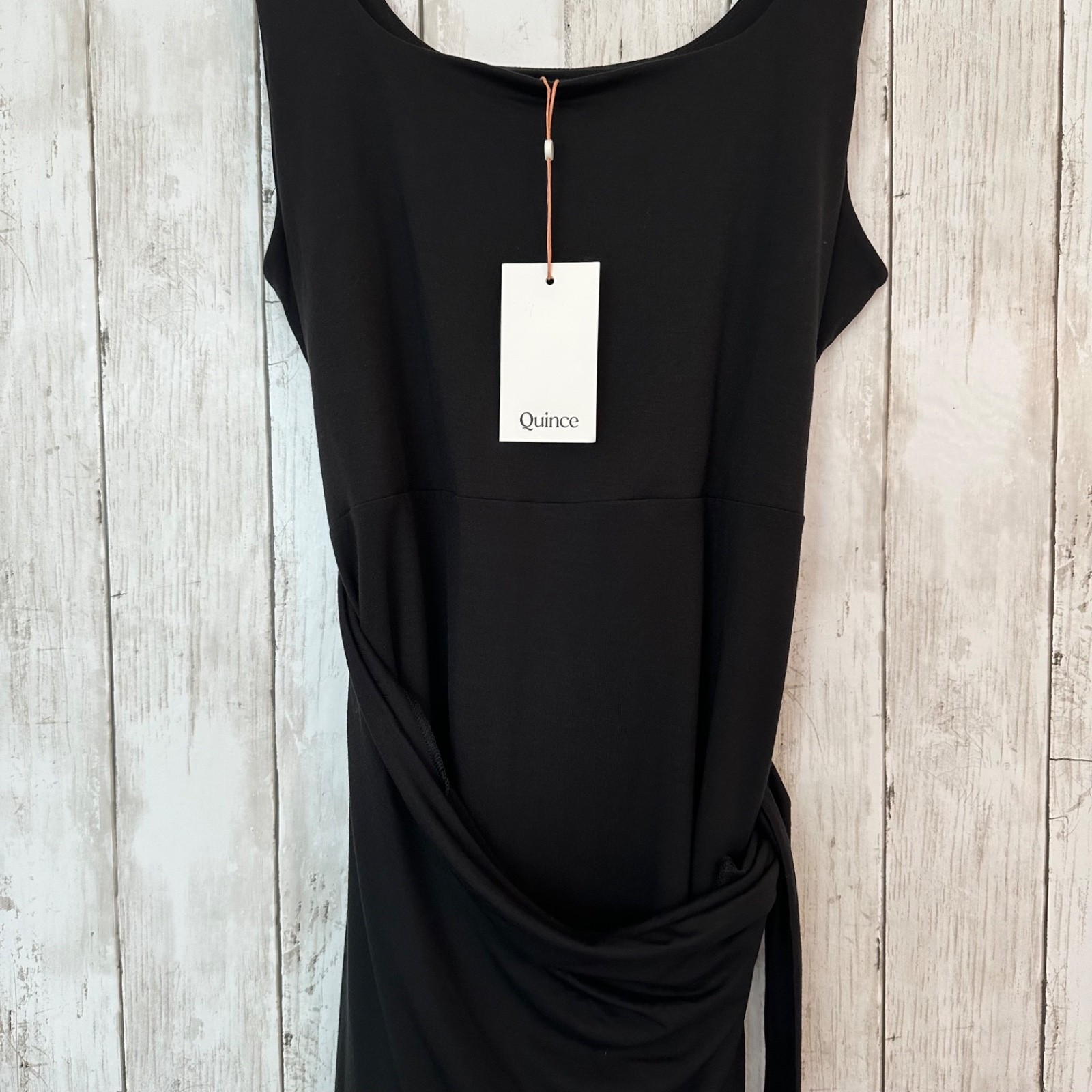 NEW Quince Tencel Jersey side tie Midi Dress Black XL Clean Girl Everyday LBD