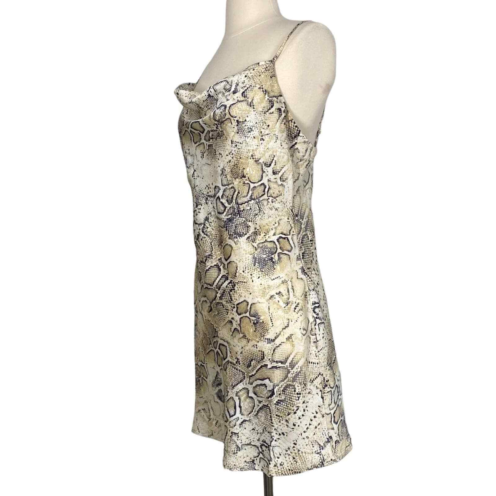JOA Revolve Breanna Beige Snake Print Satin Cowl Neck Slip Dress Small