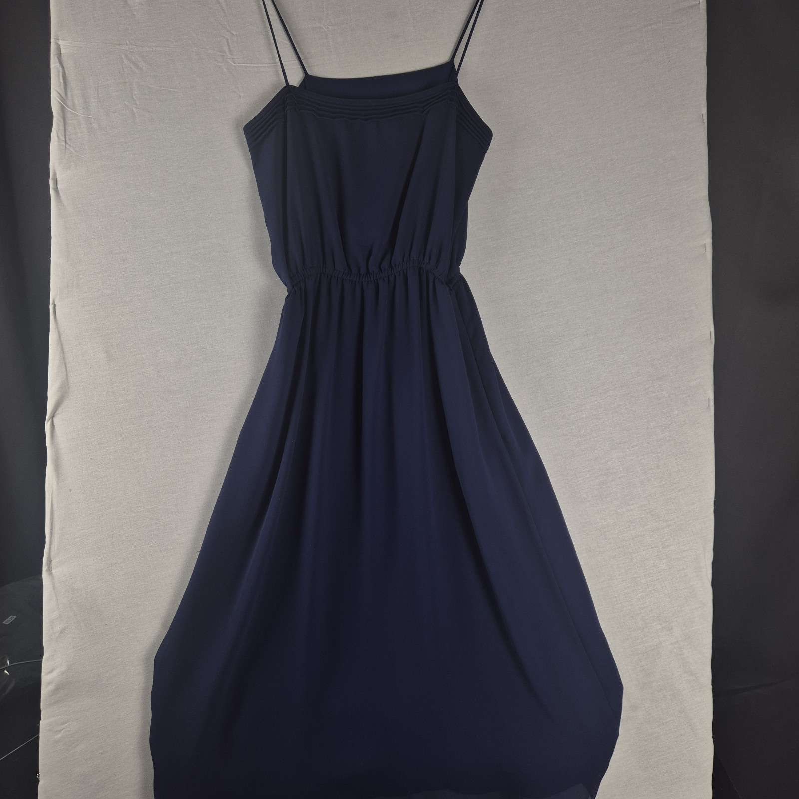 Navy Blue Cami Maxi Dress UK 8 Spaghetti Straps Elastic Waist Cut Out Shoulders