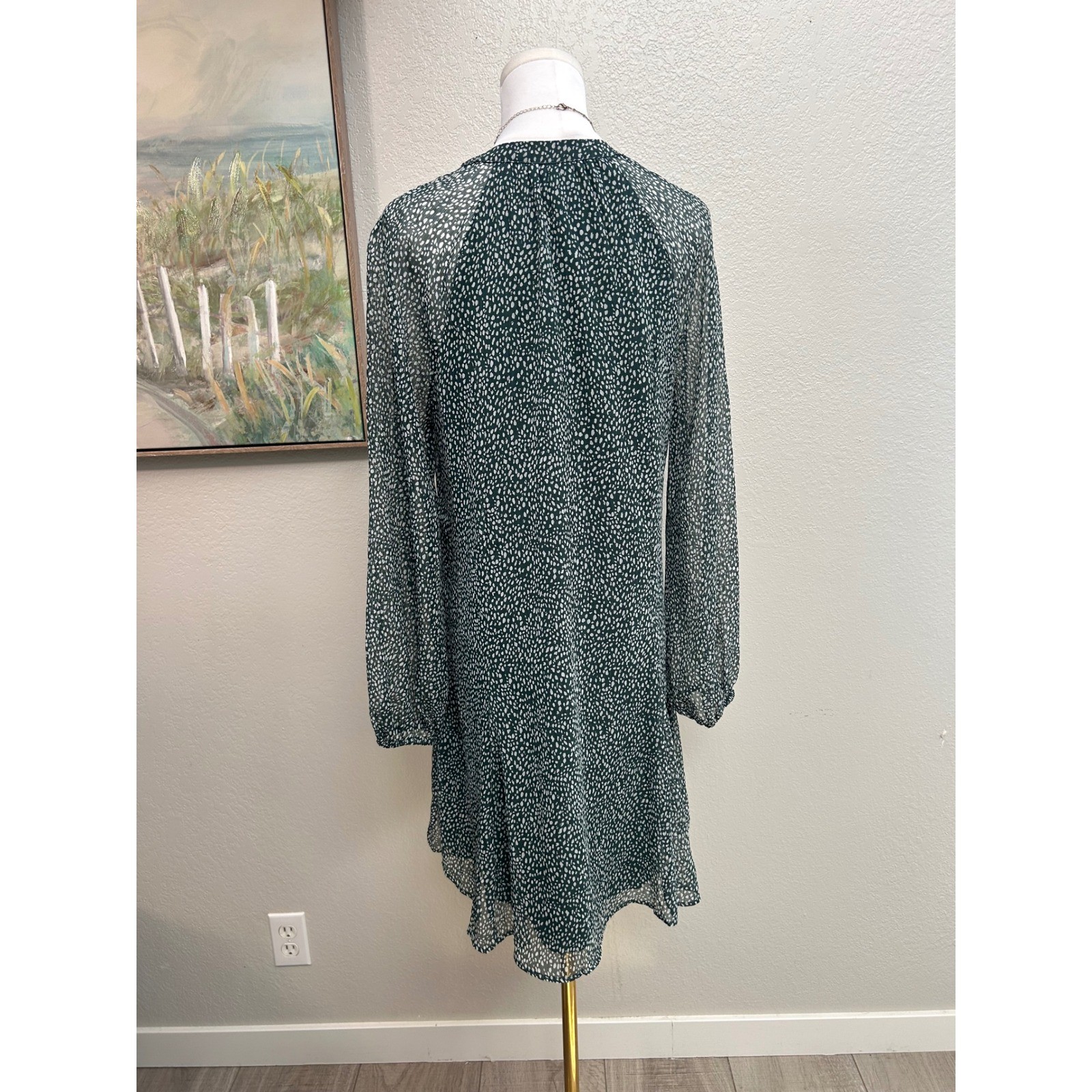 Joie green flowy mini dress long sleeve boho casual