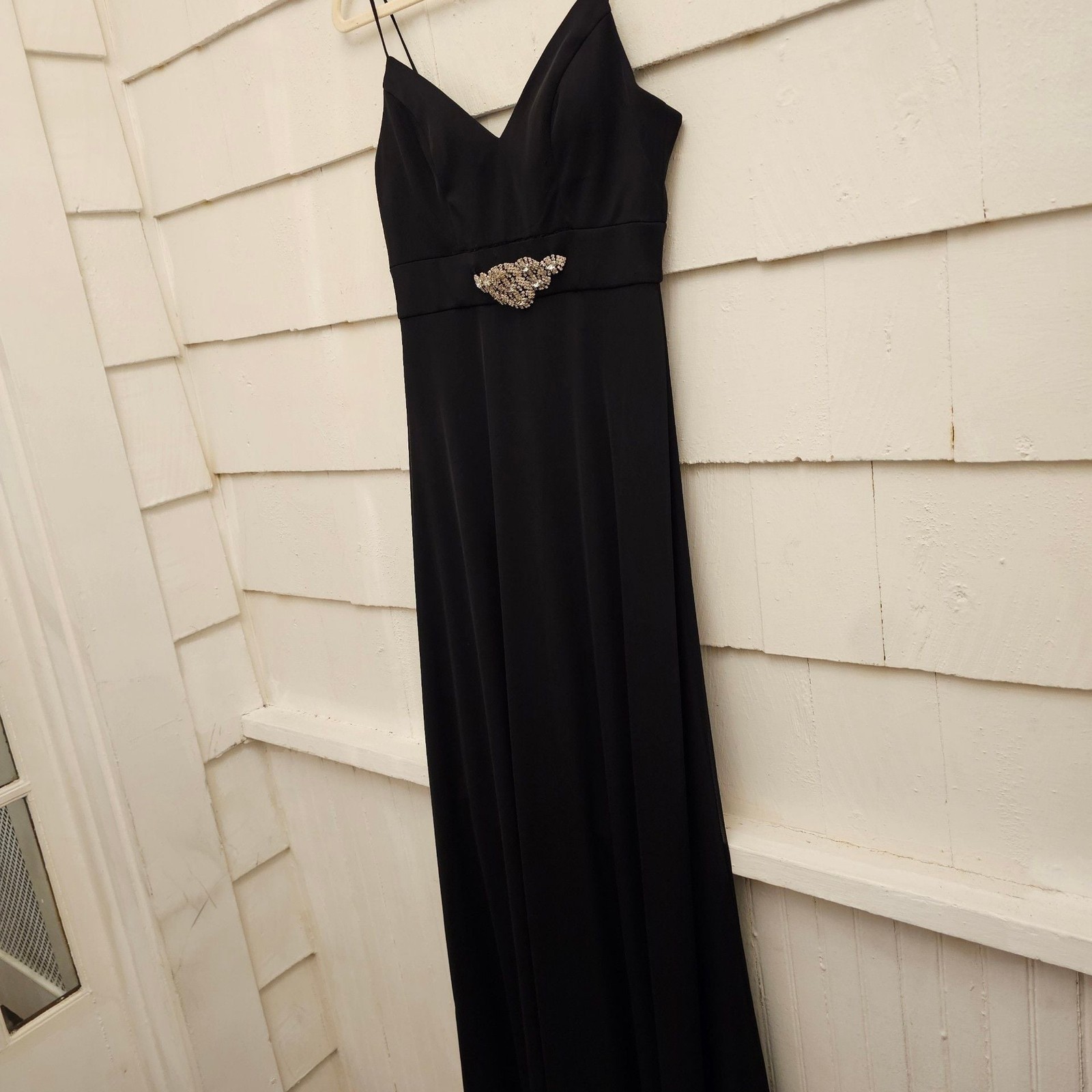 Cinderella Black Formal Gown Maxi Dress Rhinestone Empire Waist Spaghetti Strap