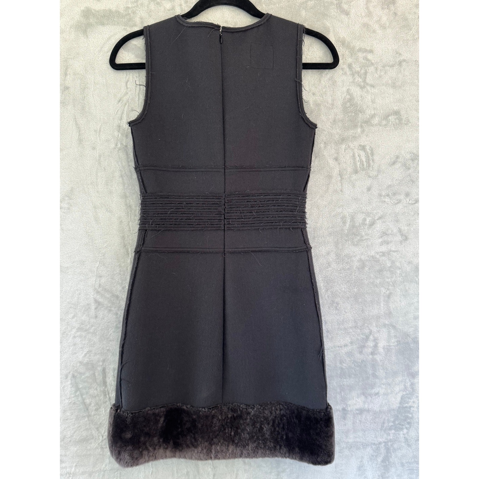 Chanel 09A Black Wool Shearling Trim Mini Dress CC Logo P36438V26320 FR 36 US