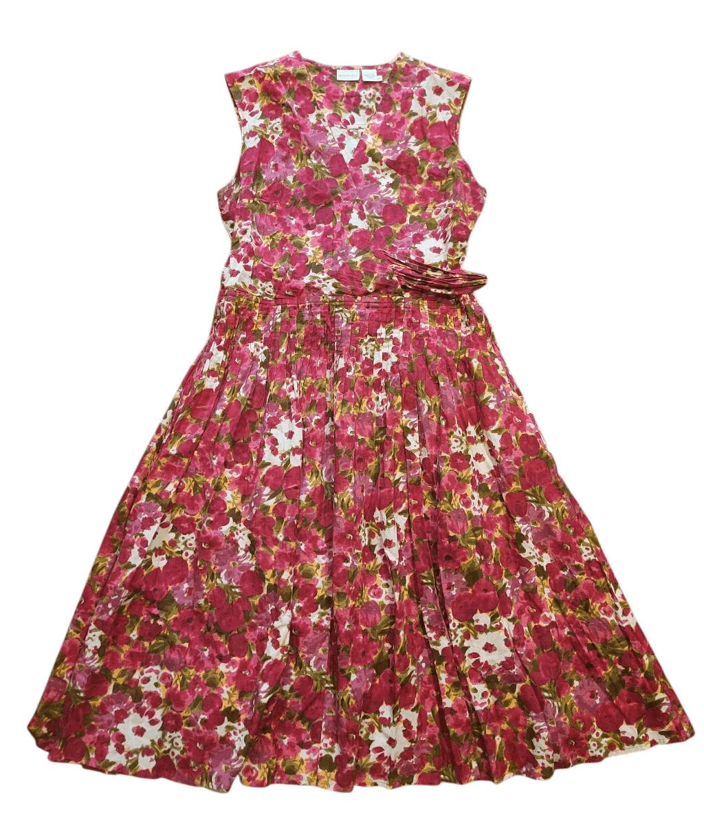 Vintage 90s Newport News Dress Women’s Large Pink Floral Wrap A Line Cotton