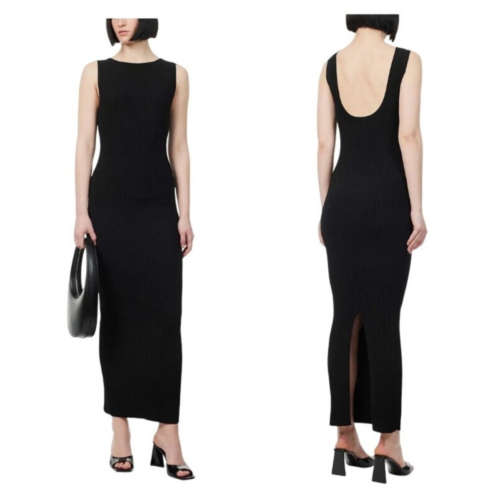 Good American Size XL Shine Round Neck Rib Knit Black Maxi Dress