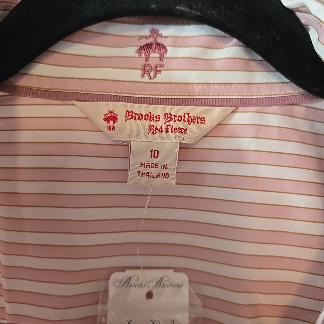 Brooks Brothers Pink White Striped Poplin Elbow Sleeve Shirt Dress Size 10