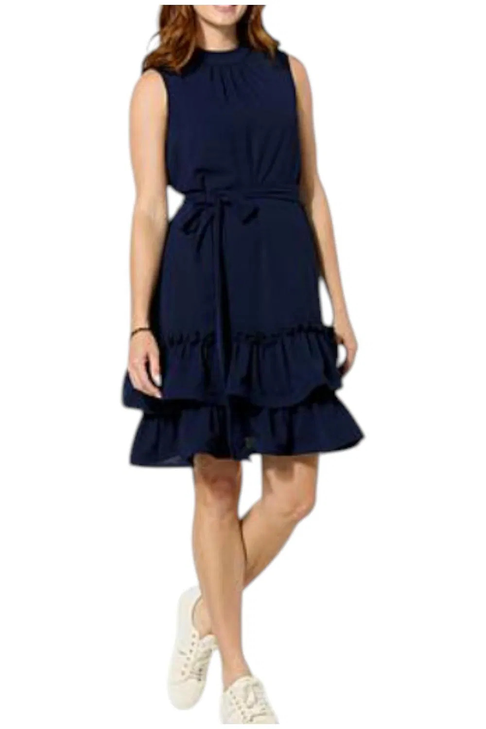 Nina Leonard Women’s Slvls Textured Wave Flounce Hem Dress Navy