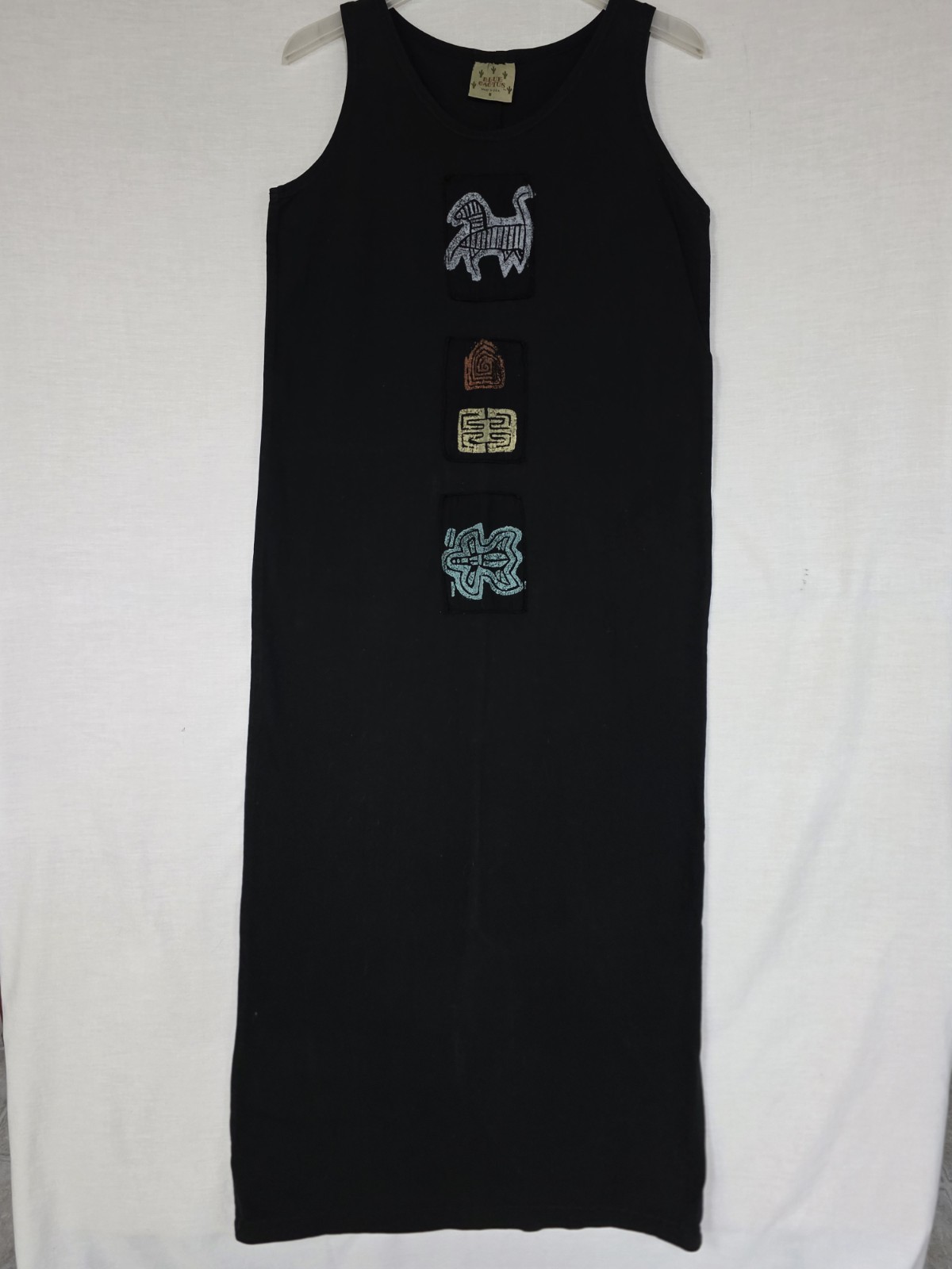 Blue Cactus 100% Cotton Sleeveless Black Straight Maxi Tank Dress Sz S Tribal 