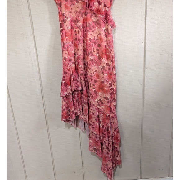 Mixed Threads Pink Floral Mesh Ruffle Asymmetrical Midi Dress Y2K Fairy Dainty M