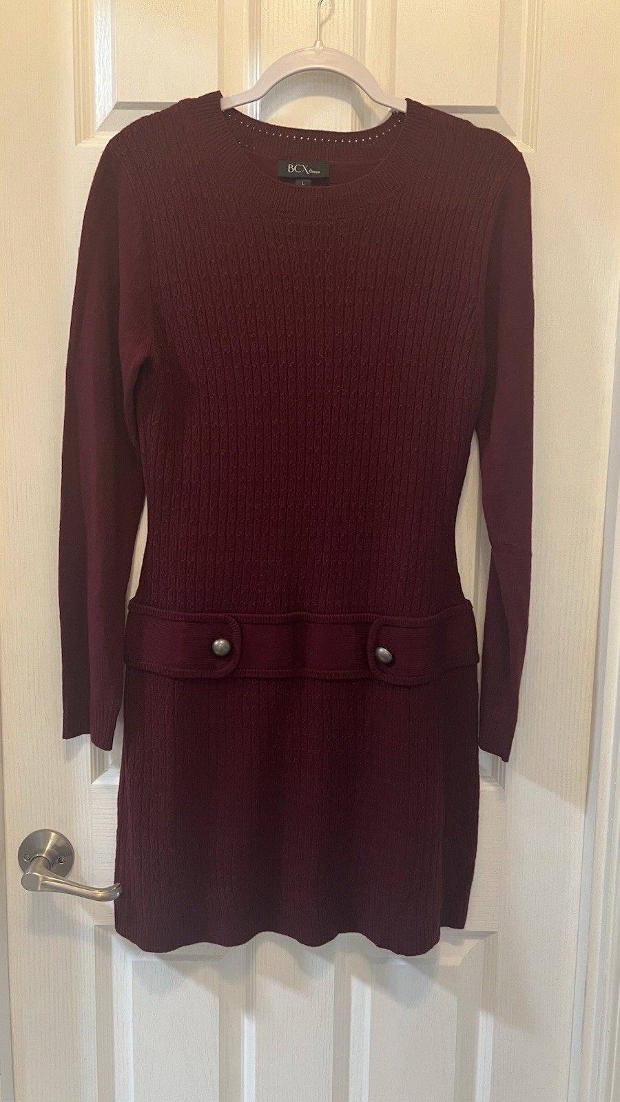 BCX Women’s Burgundy Long Sleeve Above The Knee Sweater Dress Size Large