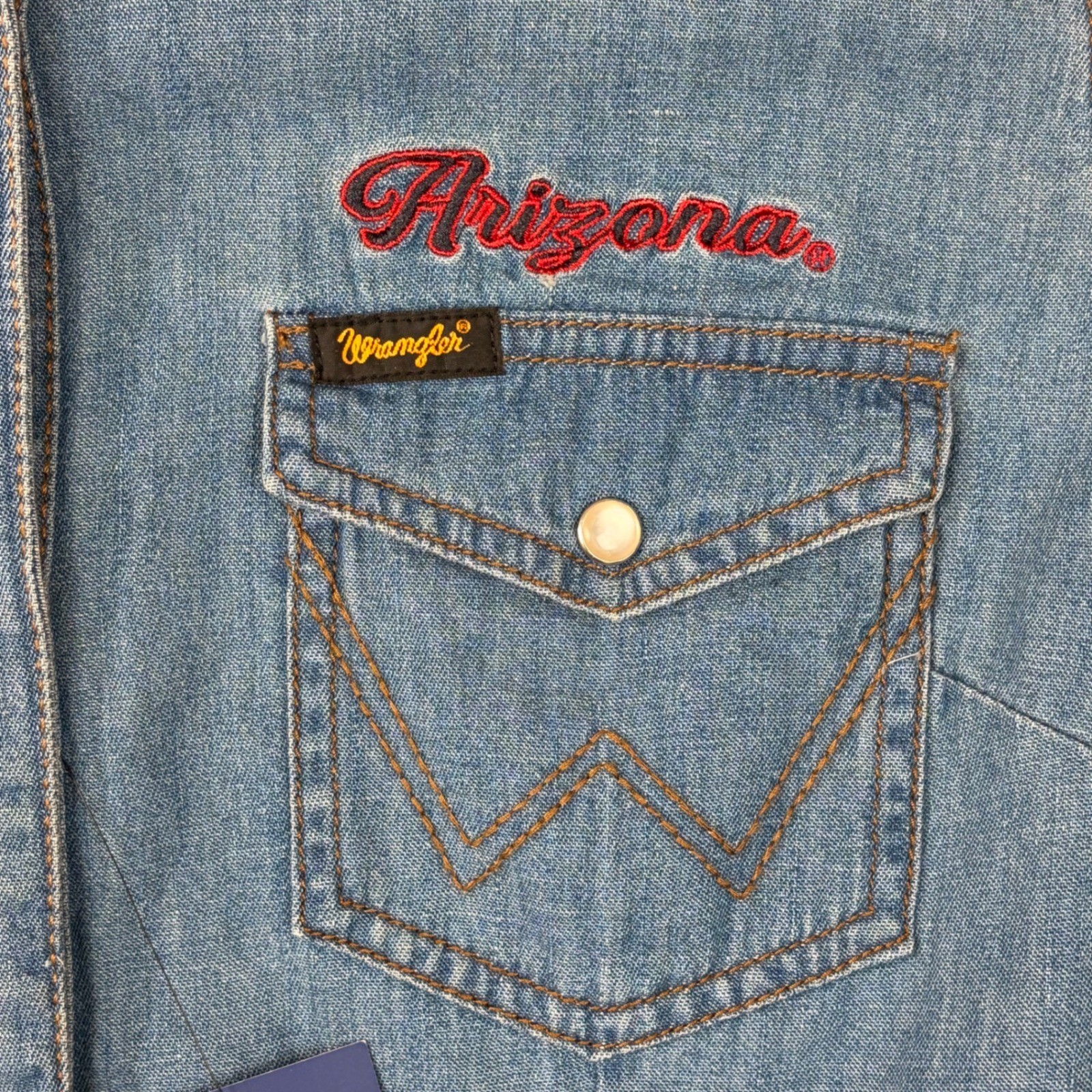 Wrangler Retro Premium Arizona Wildcats Denim Western Snap Shirt Dress Blue L