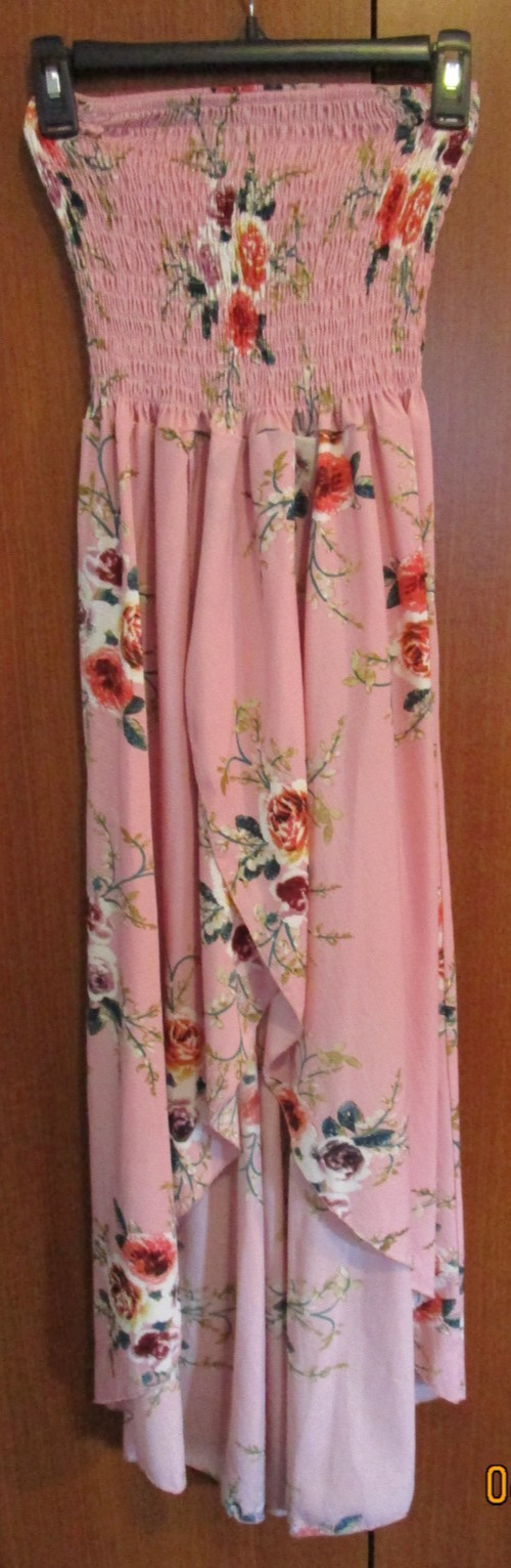 Summer Tube Smocked Dress Dusty Rose & Floral Sz XL Poly Spandex Bust 31-36 L 42