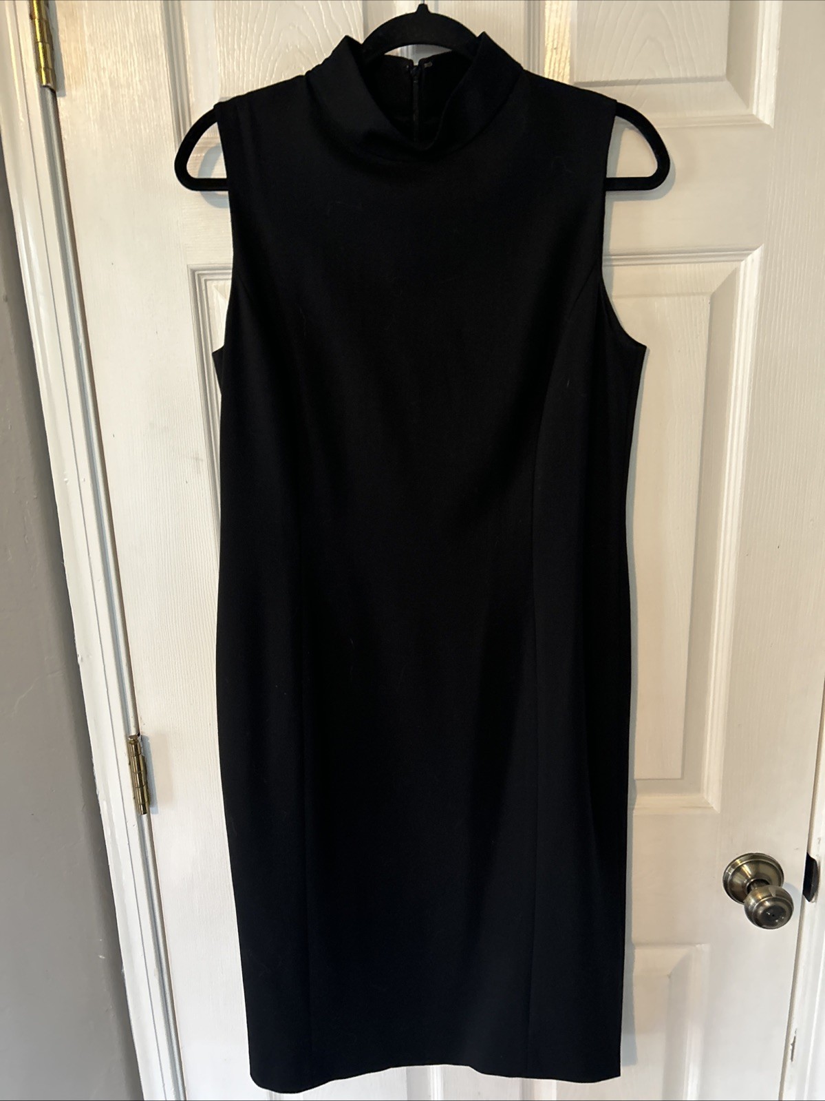 Lafayette 148 New York Mock Neck Sleeveless Black Stretch Wool Sheath Dress 8