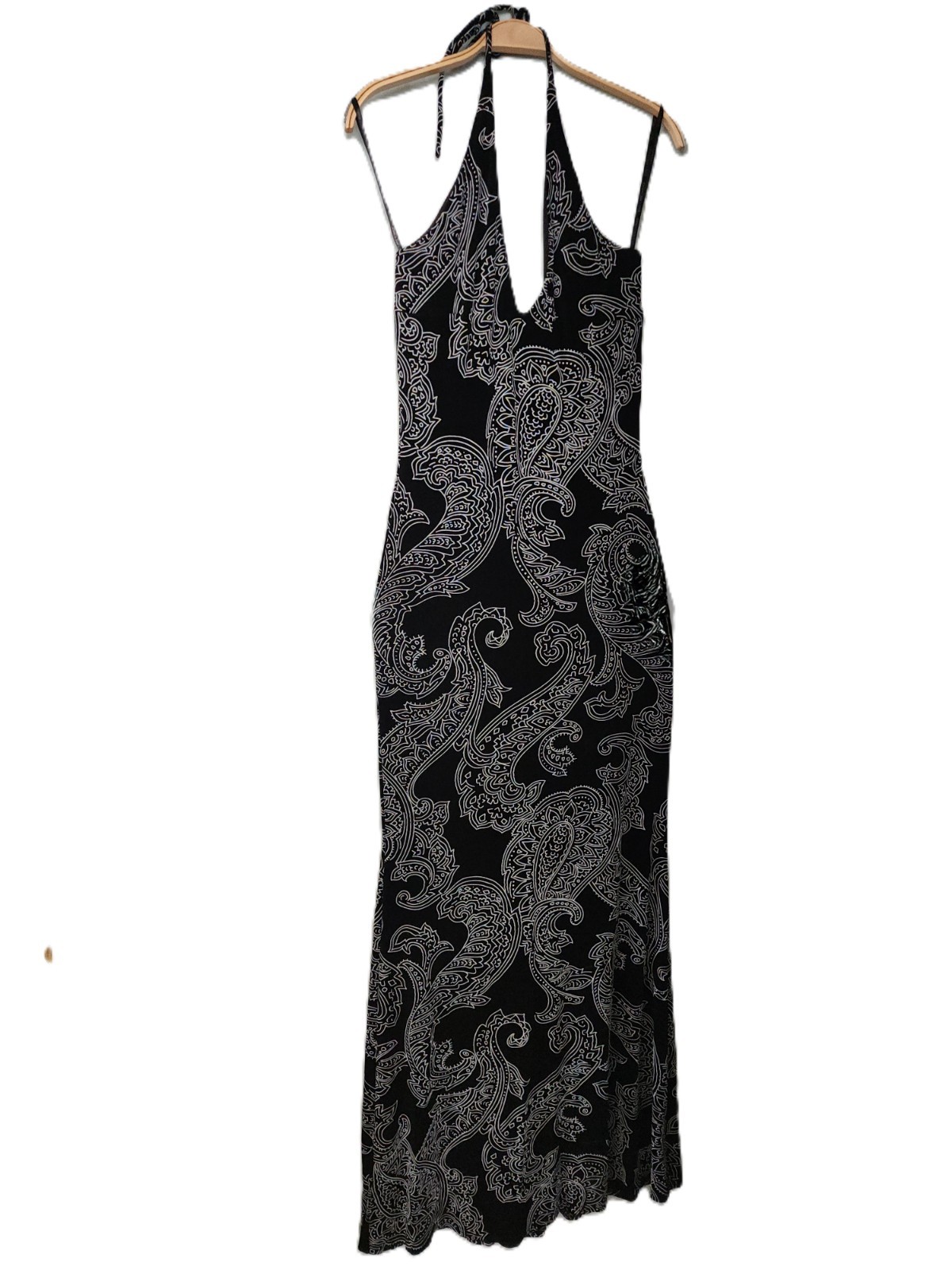 Vintage Jessica McClintock Halter Dress Black Paisley Stretch Gown Size 4 – 10