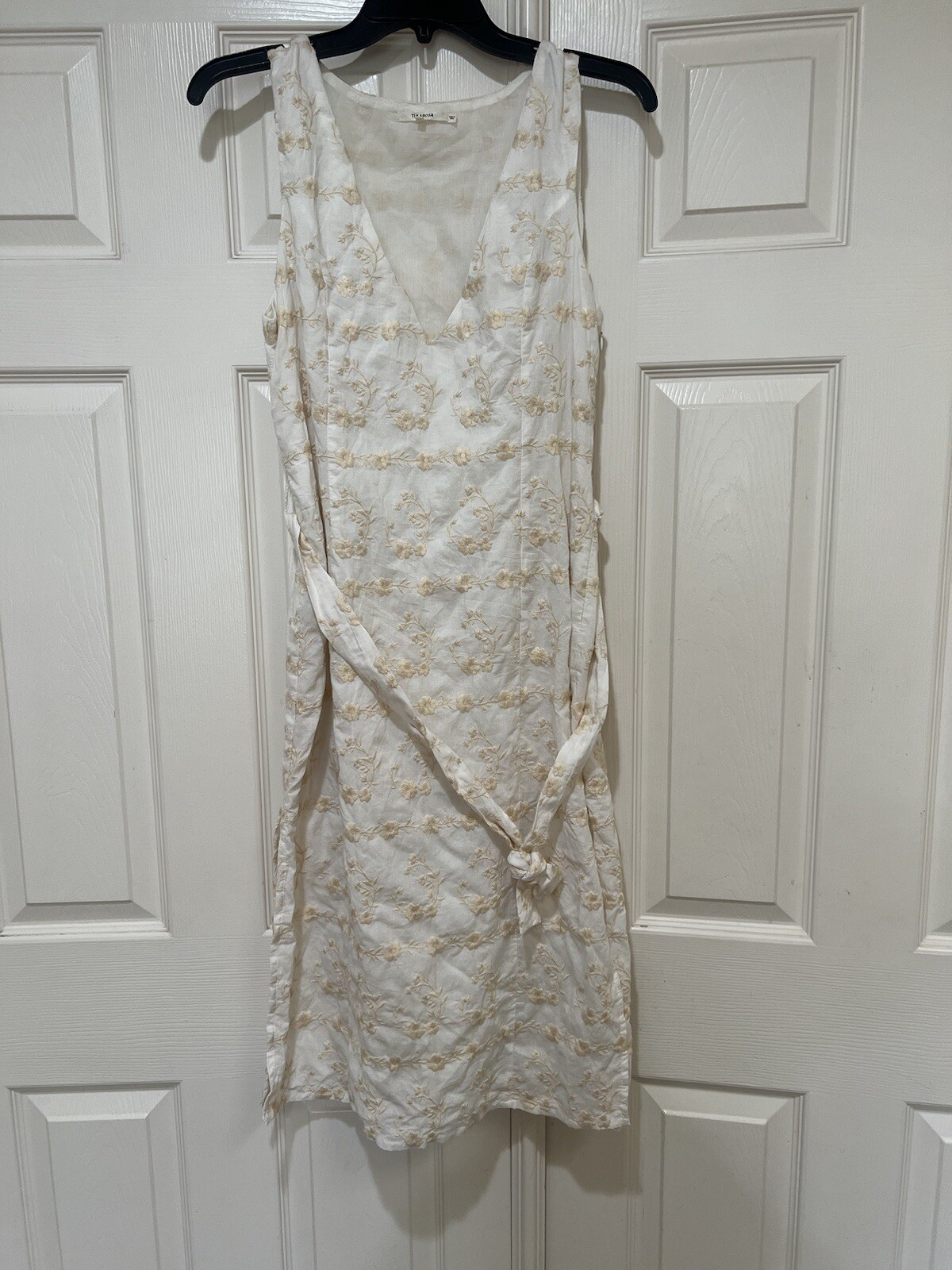 Tularosa Penny Midi Cotton Floral Embroidered Citrine Ivory Sleveless Slit Sm