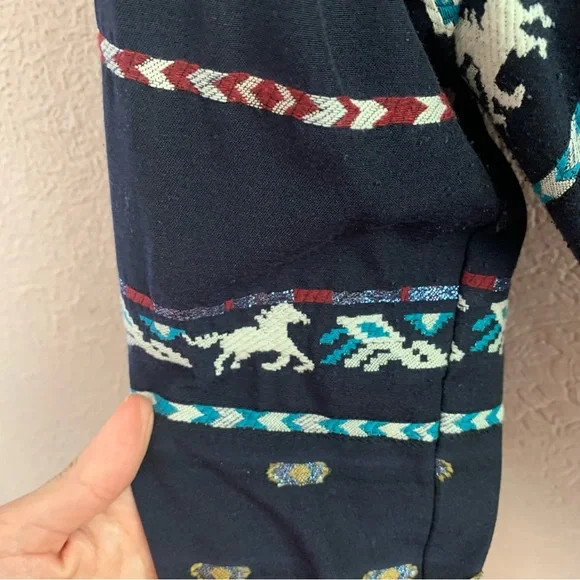 Finley Jeanette Taos in Navy Blue Western Horse Embroidered Shirt Dress XS
