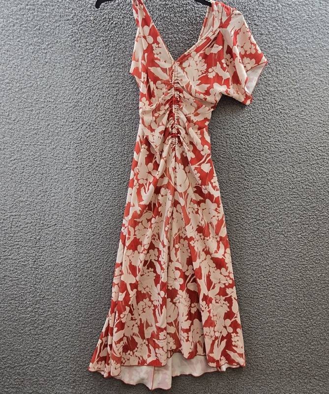 Victoria Beckham Asymmetric Ruched Detail Midi Dress Women’s 4UK Chilli Back Zip