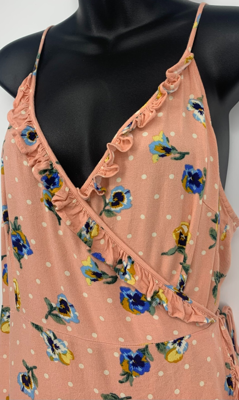 FOREVER 21 Wrap Dress Peach Floral Side Tie Sleeveless Ruffle Womens Plus 2X